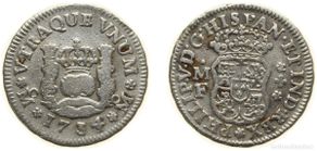 Coins of Spain: Mexico Spanish colony 1734 Mo MF ½ Real - Felipe V Silver (.917) Mexico City Mint 1.692g VF KM 65